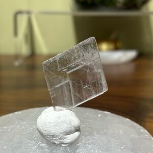 Marcasite rutile in Iceland spar calcite rhombohedron